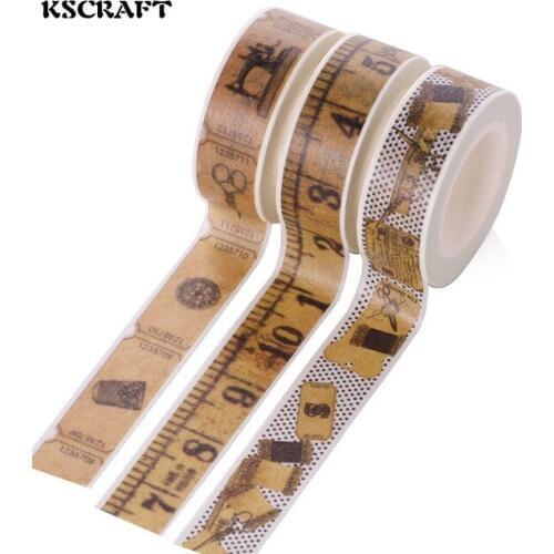 KSCRAFT 15mm*10m Adhesive Tape for Scrapbooking DIY Craft Sticky Deco Masking Japanese Paper Washi Tape Three Styles