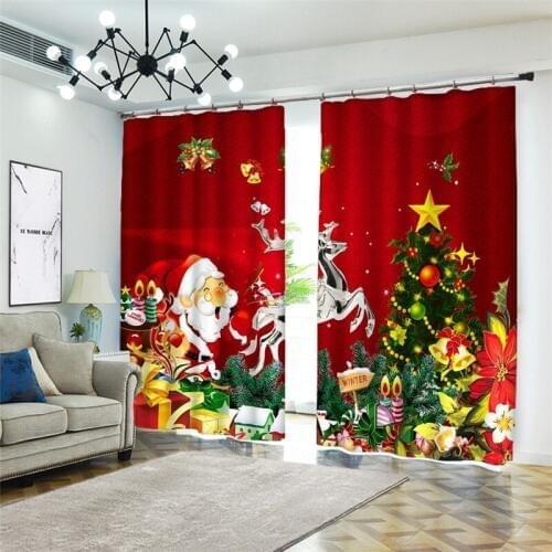 Red christmas Curtains Printing 3D Curtains For Living Room Stereoscopic flower Bedroom Decoration Kitchen Curtains Drapes