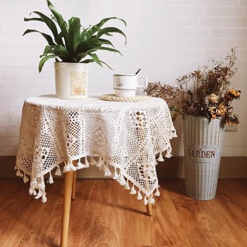Lace Table Cloth Elegant Decorative Tablecloth Cotton Rectangle Table Covers Home Decor Hollow Table Linen With Tassel manteles