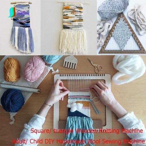 Square Triangular Wooden Knitting Machine Adult/ Child Entertainment Tools DIY Handmade Wool Sewing Machine S0032F