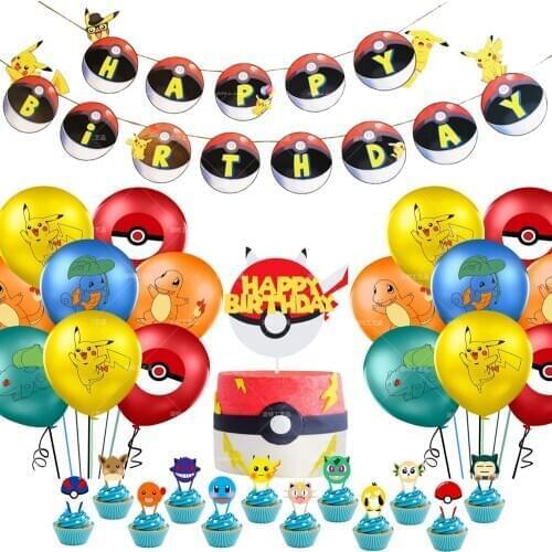 Pokemon Theme Party Set Decoration Pokemon Go Pull Flag Pocket Elf Cake Card Pokemon Kid Childrens Party Birthday Decoration