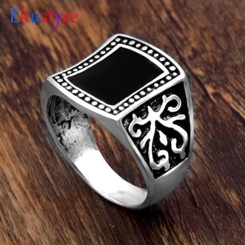 New Hot Vintage Big Black Drop Glaze Ring for Men Fashion High Quality Jewelry
