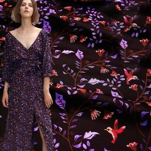 HLQON new arrival gold line yarn dyed brocade jacquard green flower fabric for dress women clothing tissue patchwork 145cm width