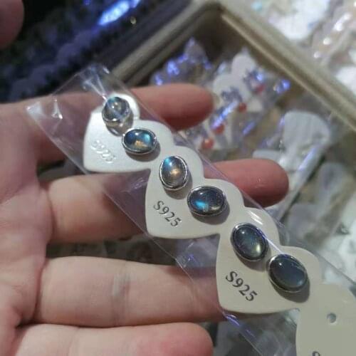 A pair of ear studs s925silver natural earring Topaz Amethyst Jasper Amber Pearl Kyanite GarnetPeridotLarimar PrehniteMoonston