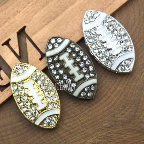 PC15268 20pcs Clear Rhinestone Crystal Football Bracelet Connector Charm Metal Beads Silver or Gold Color or Bronze