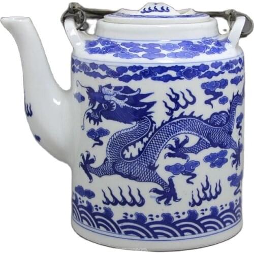 The Qing Guangxu year Blue Dragon portable teapot antique porcelain of Ming and Qing Dynasties Handmade Home Furnishing handicra