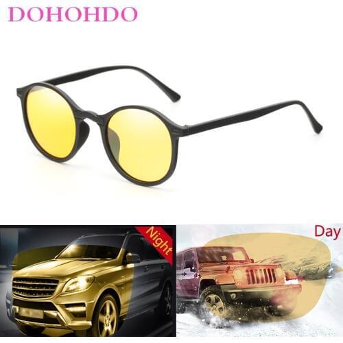 DOHOHDO Night Vision Sunglasses Unisex Men Goggles Yellow Classic Round Frame Glasses Driver Eyewear Male Female Glasses UV400
