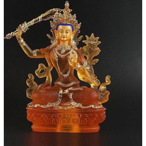 Super Big Buddha Statue,23cm Quality Resin Gold Plated Auspicious Manjushri Efficacious Talisman Putting Decoration