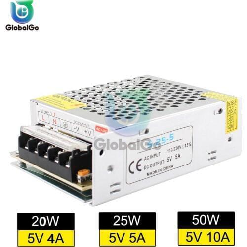 Lighting Transformer AC110V-220V to DC 5V Power Supply Adapter 4A 5A 10A 20W 50W LED Strip Switch Driver Switching Power Supply