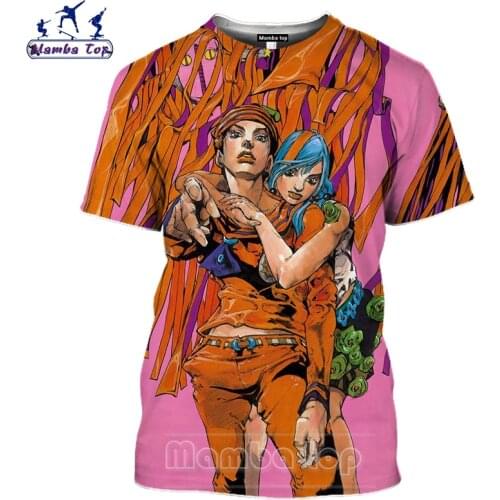 Mamba Top JOJO Tshirt Men Travel Camping 3D Print Anime JoJo Bizarre Adventure T Shirt Women Josuke Higashikata Breathable Tees