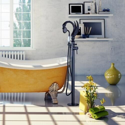 Vidric Vidric Bathtub Faucet Swan Style Rotation Floor Stand Faucet Black ORB Single Handle Mixer Tap Bathroom Shower Faucet