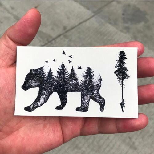 Waterproof Temporary Tattoo Siberia forest bear tree bird tatto stickers flash tatoo fake tattoos for girl women men kid