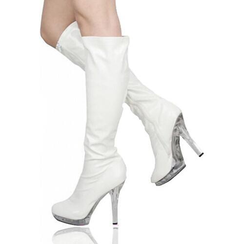 Platform Mid Calf Boots Women Shoes Transparent High Heels Crystal Fenty Beauty Boots Black Fashion Zip Ladies Boots Plus Size