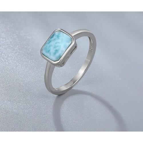 2021 New Trend 925 Sterling Silver Natural Gemstones Larimar Ring for Women Geometry Design Classic Simple Female Jewelry Dating
