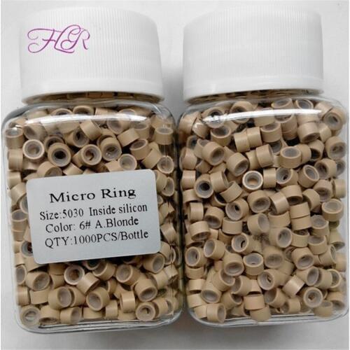 1000pcs Silicone Lined Micro Link Ring Beads Feather Stick Hair Extensions Fit for I tip hair
