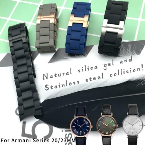 20mm 23mm Rubber Silicone Watch Strap Steel Butterfly Buckle Watchband for Armani AR5905 AR5920 AR5858 AR5921 AR506 AR5890 Watch