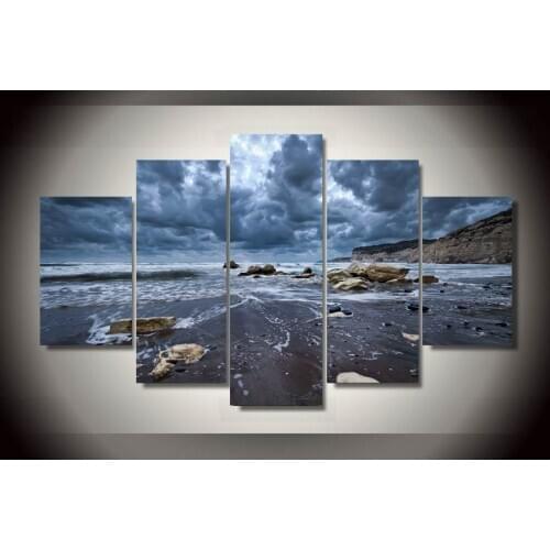 5 Panels Clouded Over Seaside Sea Wave Seascape Modern Home Wall Decor Canvas Picture Art HD Print Painting On Canvas Artworks