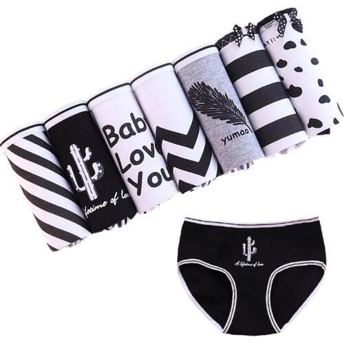 7Pcs/lot Sexy Panties Women Underwear Cotton Printed Briefs Seamless Cueca Calcinhas Shorts Underpants Girls Cute Stripe Panty