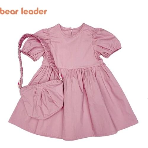 Bear Leader Kids Girls Korean Princess Dresses Summer Fashion Baby Girl Casual Solid Vestidos Children Party Costumes With Bags
