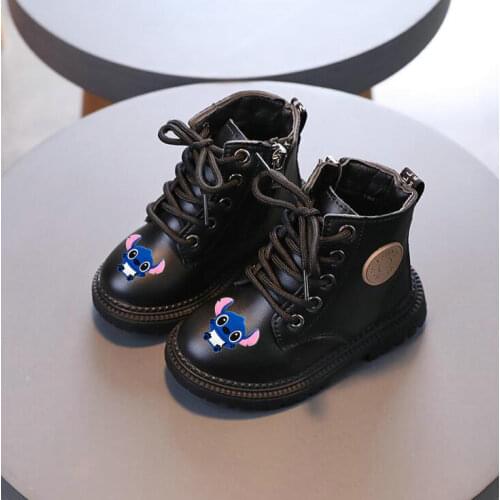 Disney Stitch Childrens Martin boots girls black PU leather boots autumn new boys short boots baby single shoes