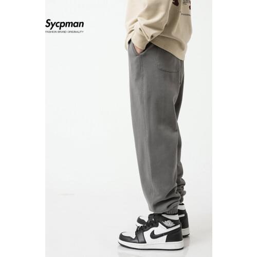 Heavy guard Ninth pants men casual Trousers loose sports autumn winter new fashion dark gray black Elastic waist tether Leggings