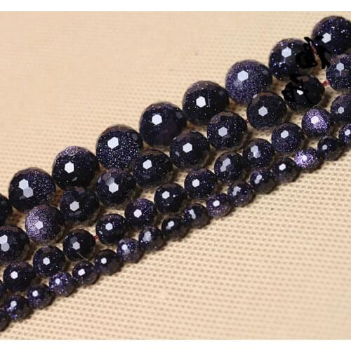 4-16mm Round Faceted Blue Sandstone Beads For Jewelry Making Beads Bracelets For Women Gift 15'' Needlework DIY Beads Trinket