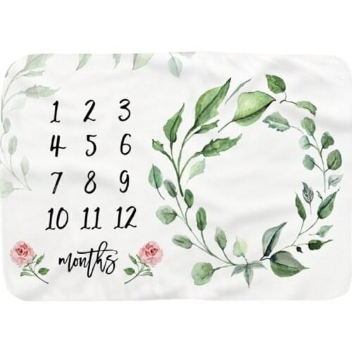 Baby Monthly Record Growth Milestone Blanket Flannel Floral Printed Swaddle Wrap