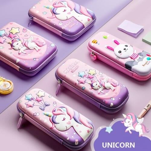 Storage 3D Unicorn Pen Case EVA Pencil Box Stationery Organizer for Girls Kids School Supplies Office Kawaii Pink Cat Dinosaur