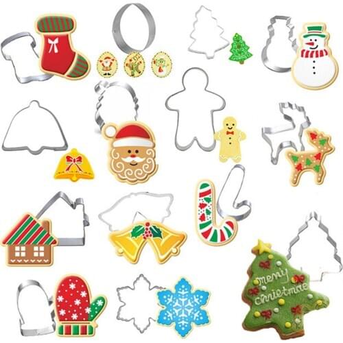10/14pcs/set Stainless Steel Christmas Cookie Cutters Gingerbread House Man Christmas Tree Baking Cake Biscuit Fondant Mold