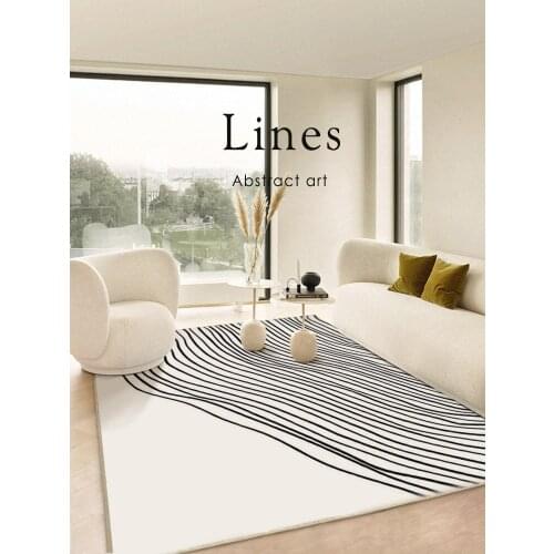 Ins Style Living Room Carpet Simple Black White Line Area Rug For Bedroom Home Decor Large Thick Cloakroom Nordic Rugs Modern