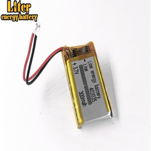 JST 1.5mm 2 pin 3.7V 300mAh battery 402035 Lithium Polymer LiPo Rechargeable Handheld Navigator Battery Mp3 GPS bluetooth
