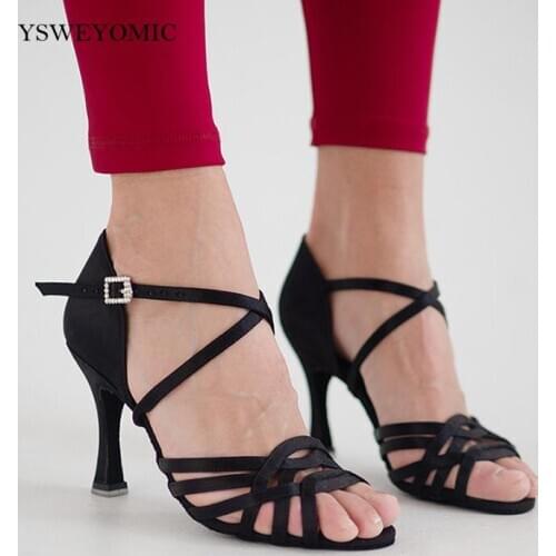 2021 Spring Summer Style Black Satin Classic Latin Dance Shoes Customized Heel 10cm 9cm 8cm 7cm Latin Salsa Shoes for Dancing