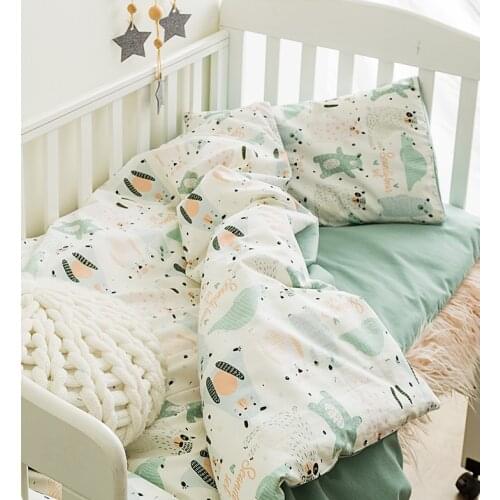 3Pcs Cartoon Bear Baby Bedding Set For Newborns Kid Bed Linen For Boy Pure Cotton Woven Crib Bedding Duvet Cover Pillocase Sheet