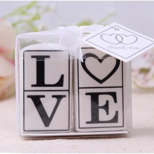 Love word ceramic salt and pepper shaker wedding favor (100 Set of 100 Boxes)
