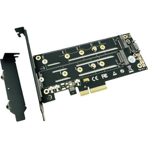 M.2 NVMe SSD NGFF to PCIE X4 Adapter M Key B Key Dual Interface Card Heatsink Low Profile Bracket PCI Express 3.0 2230-22110 SSD