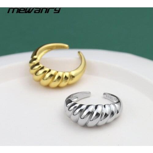 Mewanry Croissant Twist 925 Sterling Silver Couples Rings for Women New Fashion Vintage Elegant Simple Design Party Jewelry Gift