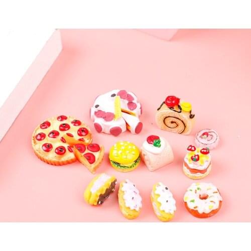 10pcs Dollhouse Miniature Dessert Food Strawberry Bread Birthday Cake Play Food Accessories For Doll House Decor Kids Toys Gift