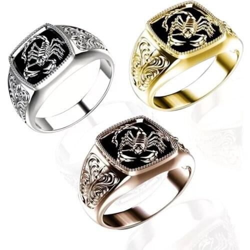 High Quality Scorpion Rings For Men Scorpion Pattern Geometry Gothic Punk Gold Silver Color Mens Ring Vintage Jewelry Gift
