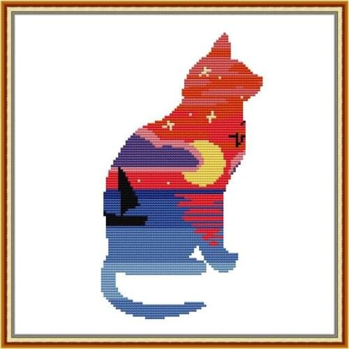 DA536 Cat cross stitch kit aida 14ct 11ct count print canvas cross stitches needlework embroidery DIY handmade