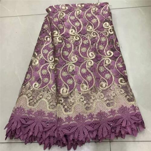Latest African Embroidery Tulle Lace Fabric 2019 High Quality French Milk Silk Lace Fabric With stones 5 Yards for dress E14-28