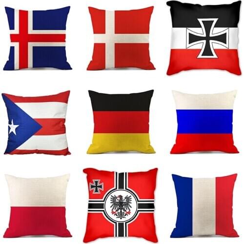 New Home Decorative Pillows National Flag Patterns Printed Cushion Cover 45x45cm Cotton Linen Pillow Cover Euro Style Pillowcase
