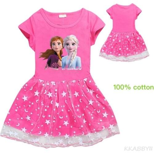 Disneys New Frozen CCotton Summer Short-Sleeved Star And Moon Childrens Dress