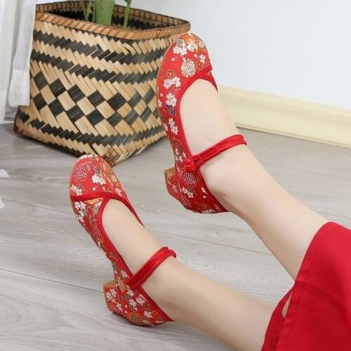 New Retro Cloth Shoes, Womens Thick Heel Embroidered Shoes, Middle Heel, Cheongsam Shoes, Hanfu Modified Shoes