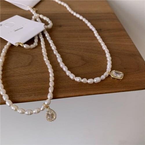 Natural Freshwater Pearl Necklace French Retro Water Drop Geometric Square Pendant Classic Light Luxury Elegant Necklace Female