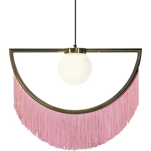 Nordic modern semi-round pink tassel line pendant lights girl heart princess bedroom bedside light clothing store pendant lamps