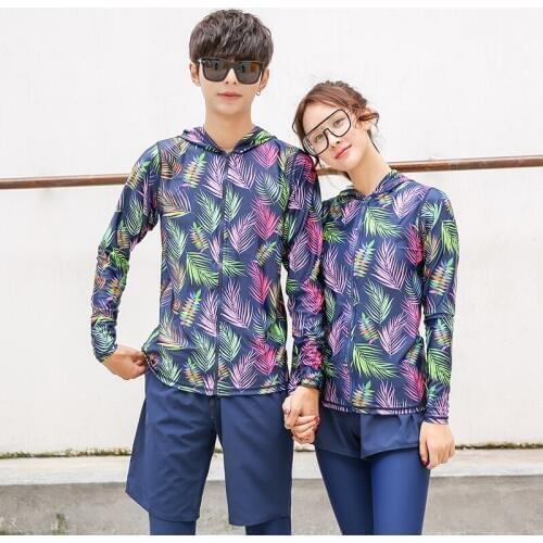 Full Set Rash Guards Top & Bottom Mens Womens Long Sleeve Rashguard Shirt & Leggings Printed Tankini Swimsuit 3pcs to 4pcs/set