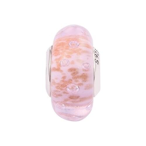 CKK Pink Glitter Murano Glass Charms 925 Original Fit Pandora Bracelets Sterling Silver Beads for Jewelry Making Women DIY
