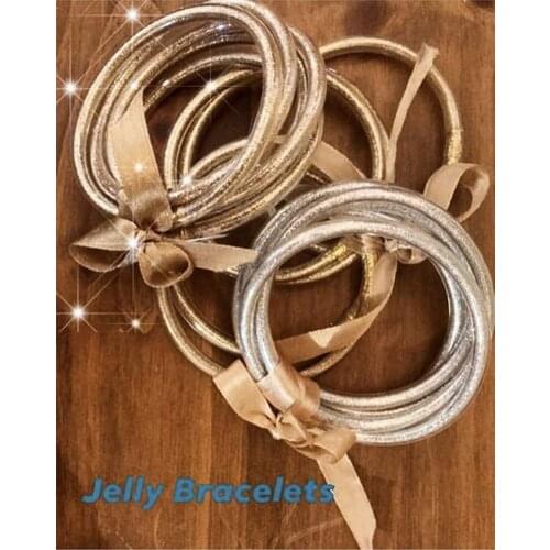 Light Brown Glitter Jelly Bangle Bracelet Set - Gold Powder Lining Fashion Jewelry - Lightweight Cute Bracelets for Women Girl