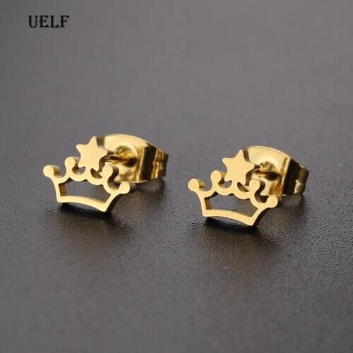 Uelf Crown Star Earrings For Women Girl Lovely Sweet Stud Earrings Fashion Elegant Stainless Steel jewelry
