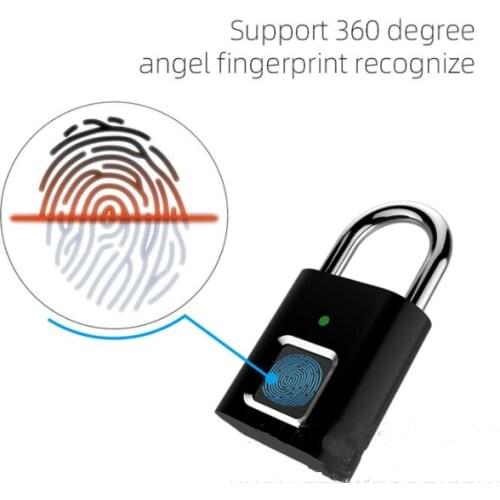 Smart fingerprint lock, USB rechargeable fingerprint padlock, quick unlock zinc alloy metal self-developing chip for door luggag